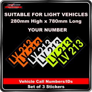 Hi Vis Light Vehicle Call Number/ID Class 1 (Set of 3 Stickers) 280mm x 780mm
