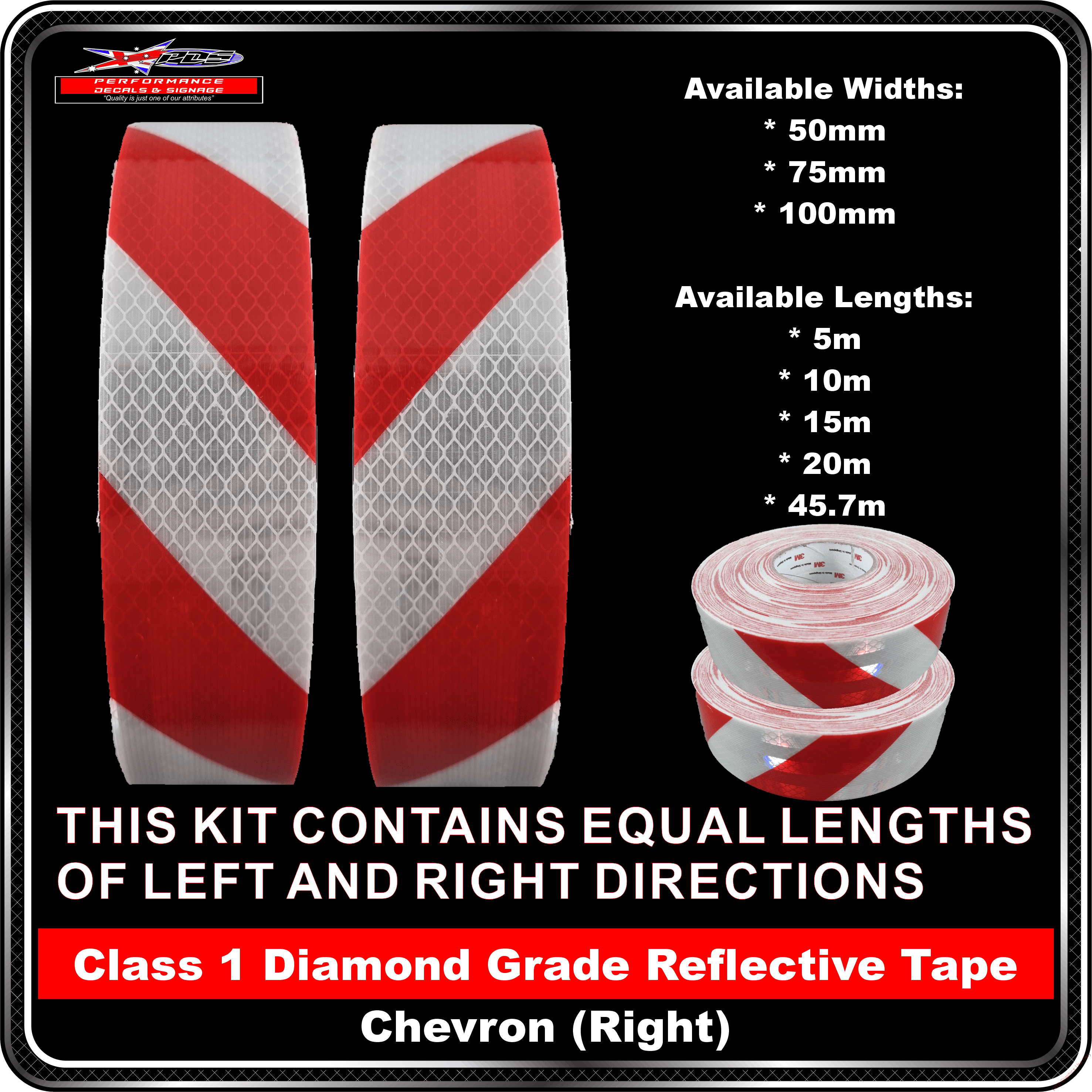 Different width available Red & White Chevron Reflective Tape /Vinyl-Length 5m 
