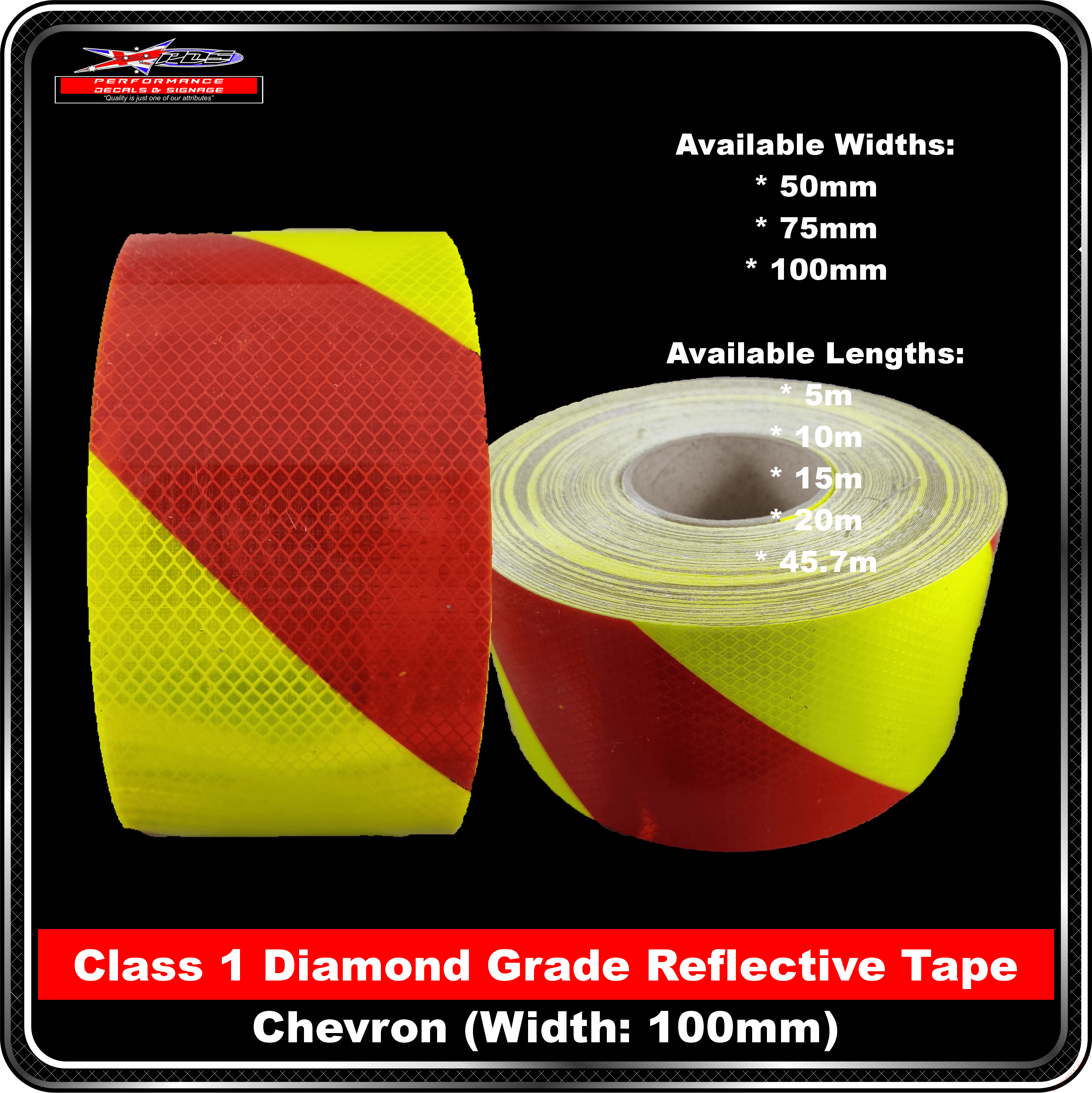 HIGH QUALITY RED/YELLOW CHEQUERED REFLECTIVE TAPE 75MM WIDTH 7 LENGTHS 